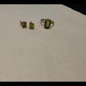 Etsy ring and matching peridot earrings